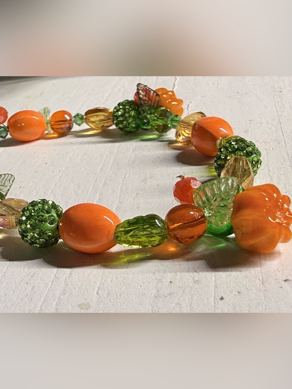 Handmade Glass Pumpkin Patch Beaded Statement Bracelet | Autumn Fall Halloween - Picture 5 of 5
